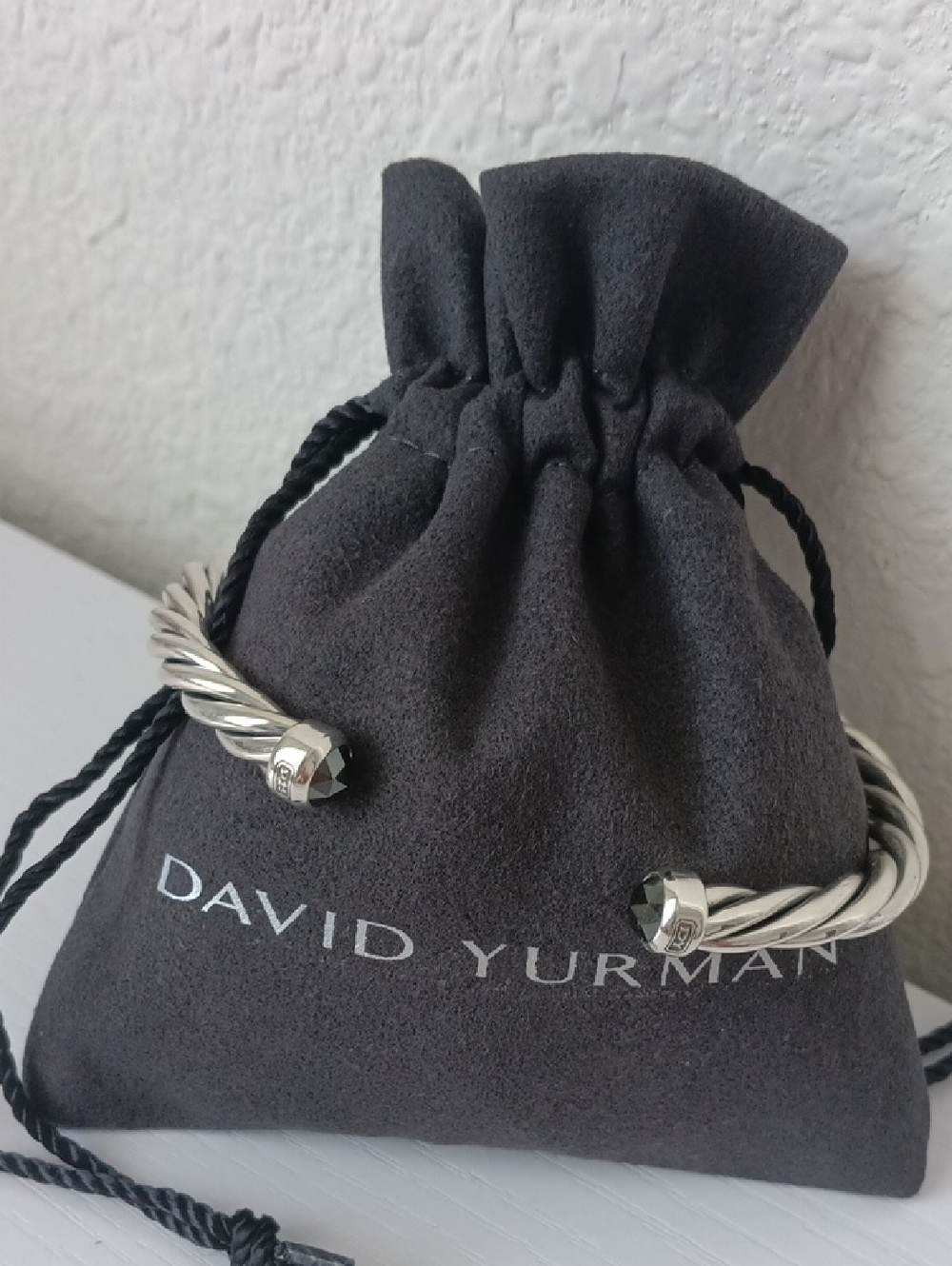 David Yurman Men's Black Diamond Sterling Silver Cable Cuff Bracelet